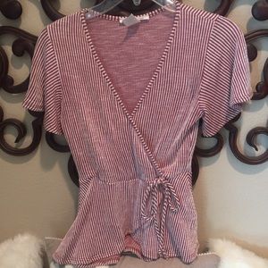 Women’s red and white stripe blouse